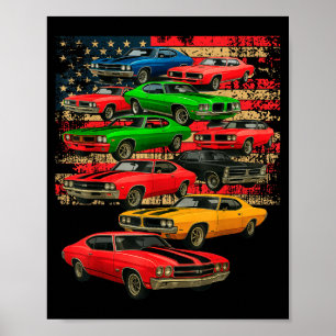 Muscle Classic Car Typ amerikanische Flagge Vatert Poster