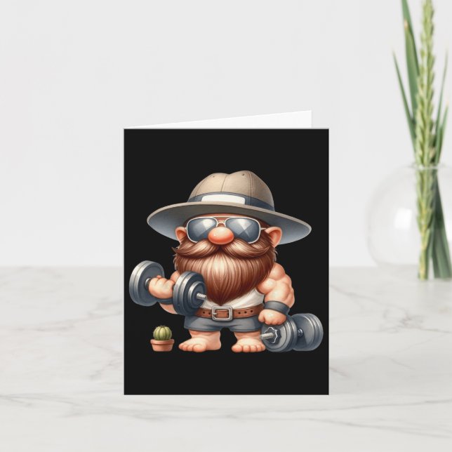 Muscleman Gnome with Dumbells Funny Fitness Worki Karte (Vorderseite)