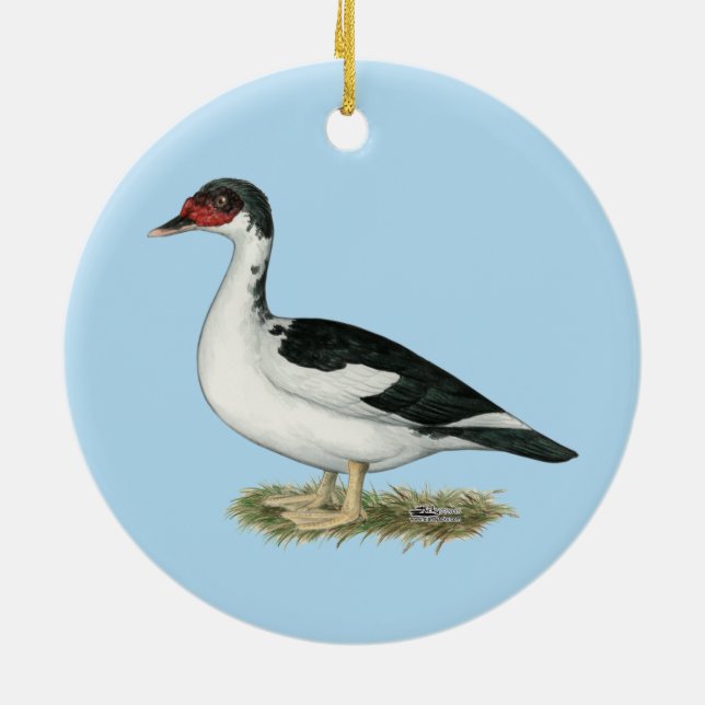 Muscovy Black Pied Duck Keramik Ornament (Hinten)