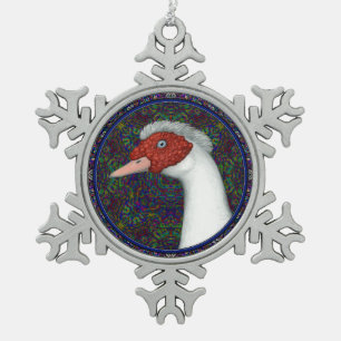 Muscovy Duck Head White Schneeflocken Zinn-Ornament