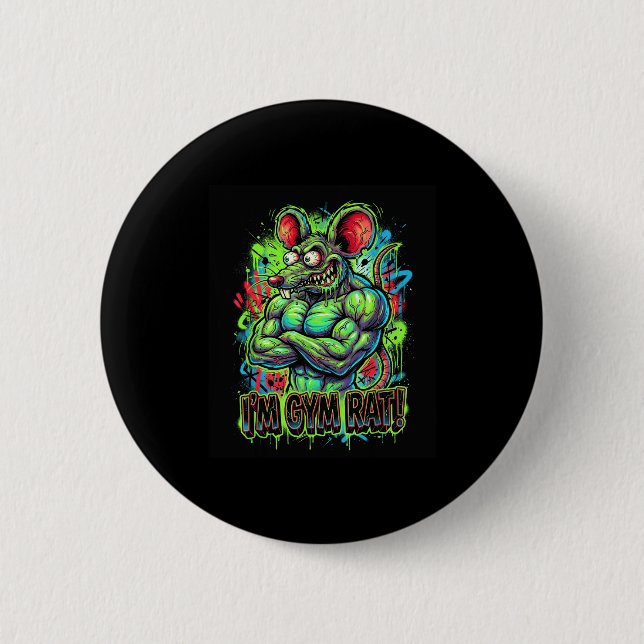 Muscular Gym Rat Bodybuilder Graffiti Workout Fitn Button (Vorderseite)