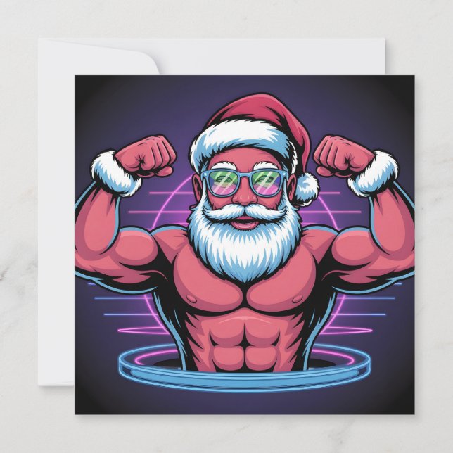 Muscular Santa Claus Bodybuilder Illustration Feiertagskarte (Vorderseite)