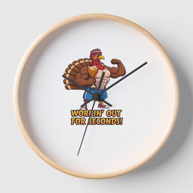 Muscular Turkey Gym Champion Funny Erntedank Cl Uhr (Vorderseite)