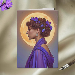 Muse du Printemps sur Carte de Vœux Pliée Violette