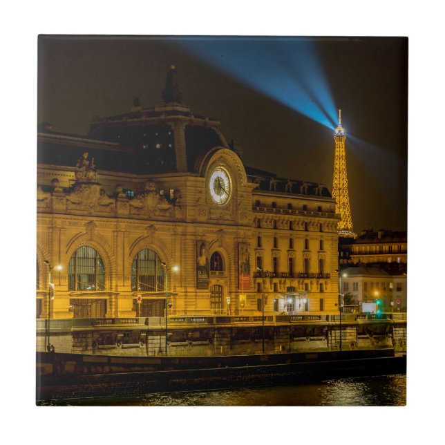 Musée d'Orsay in Paris nachts Fliese (Vorderseite)