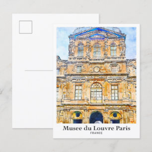 Musee du Louvre Paris Reise Wasserfarbe Handgezeic Postkarte