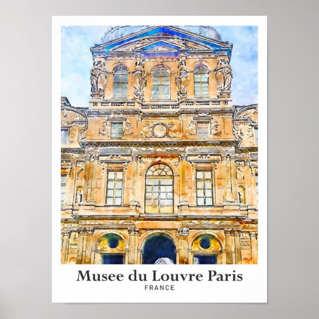 Museo du Louvre Paris Reisen Wasserfarben Handgeze Poster (Vorne)