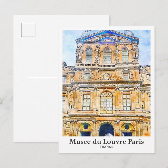 Museo du Louvre Paris Reisen Wasserfarben Handgeze Postkarte (Vorne/Hinten)