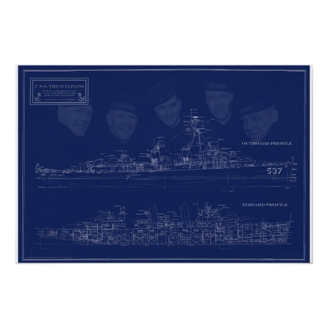Museumschiff The Sullivans Bauplan mit Brüdern Poster (Vorderseite)