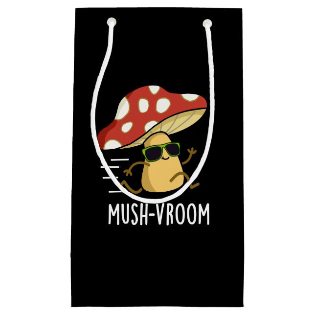 Mush-vroom Funny Fast Mushroom Pun Dark BG Kleine Geschenktüte (Vorderseite)