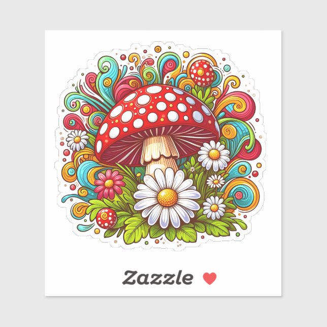 Mushroom Amid Lebhafte Outdoor-Blume Aufkleber (Blatt)