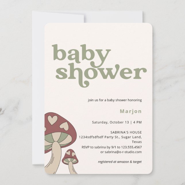 Mushroom Baby Dusche | Gender Neutral Einladung (Vorderseite)