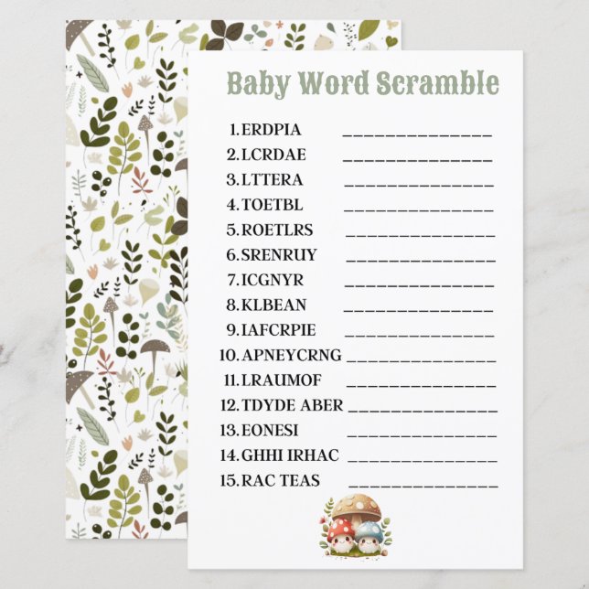 Mushroom Baby Word Scramble (Vorne/Hinten)