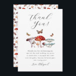 Mushroom Birthday Party Dankeskarte<br><div class="desc">Rustikale Kinder Geburtstagsparty Dankeschön Karte mit Aquarellbild von Pilzen und Motten. Der Standardtext dankt den Gästen für ihr Kommen zum Party und für die Geschenke. Passen Sie dieses Produkt an,  indem Sie unten Ihren Namen hinzufügen.</div>