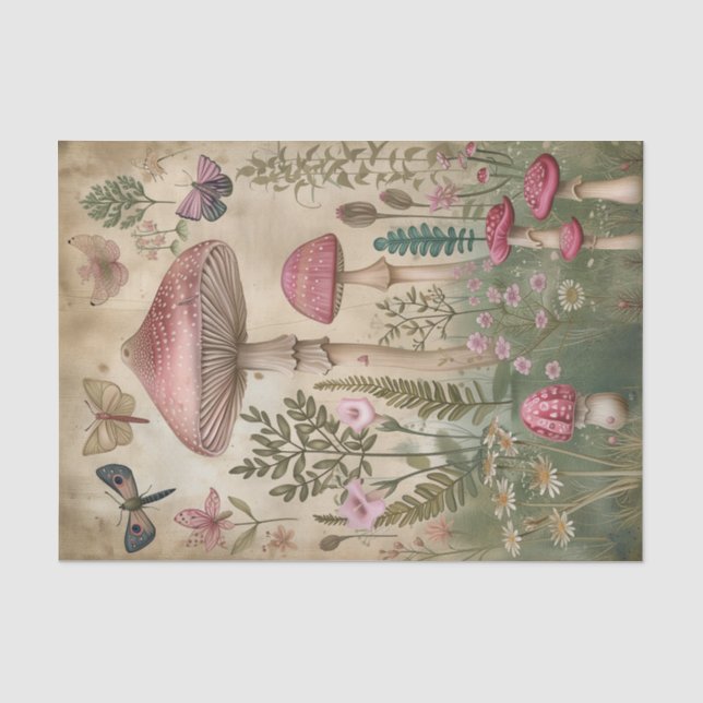 Mushroom Butterfly Goblincore-Hütte Decoupage Seidenpapier (Vorderseite)