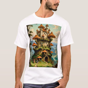 Mushroom Castle Fantasy Art Whimsical T - Shirt De