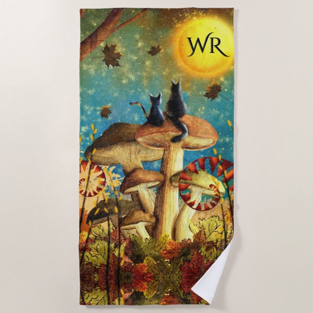 Mushroom Cats Monogram Strandtuch (Vorderseite)