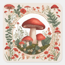 Mushroom-Cocktcore Quadratischer Aufkleber