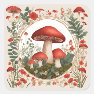 Mushroom-Cocktcore Quadratischer Aufkleber