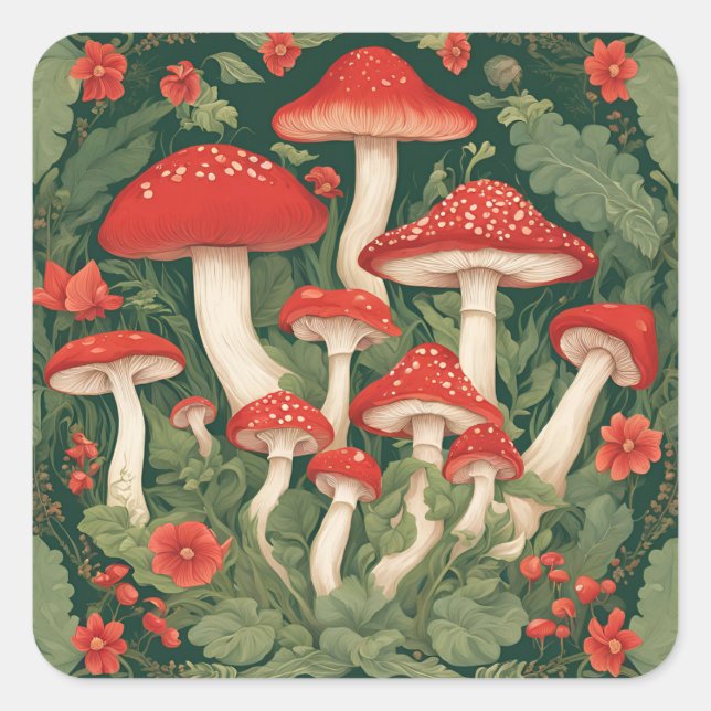 Mushroom-Cocktcore Quadratischer Aufkleber (Vorderseite)