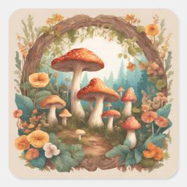 Mushroom-Cocktcore Quadratischer Aufkleber