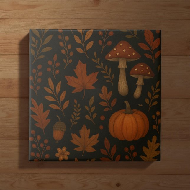Mushroom Cottailcore Tile Dark Whimsical Woodland Fliese (Von Creator hochgeladen)