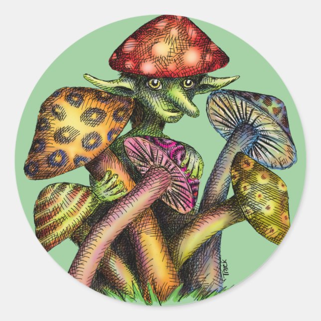 Mushroom Elf Runder Aufkleber (Vorderseite)