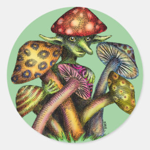 Mushroom Elf Runder Aufkleber