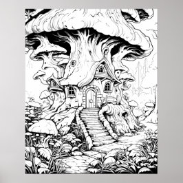 Mushroom Fairy House Fantasy Coloring Poster