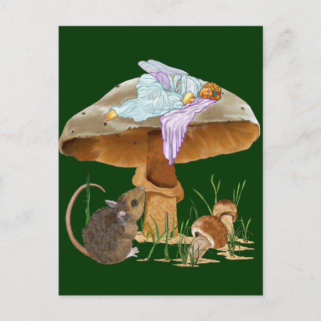 Mushroom Fairy & Mouse Postkarte (Vorderseite)