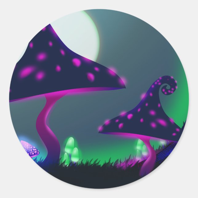 Mushroom Fantasy Forest Wood Runder Aufkleber (Vorderseite)