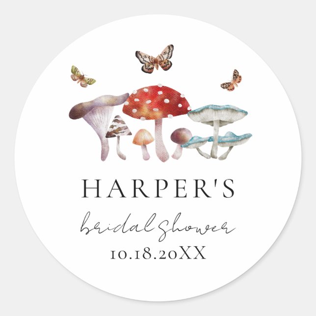 Mushroom Forest Brautparty Bevorzugung Runder Aufkleber (Vorderseite)