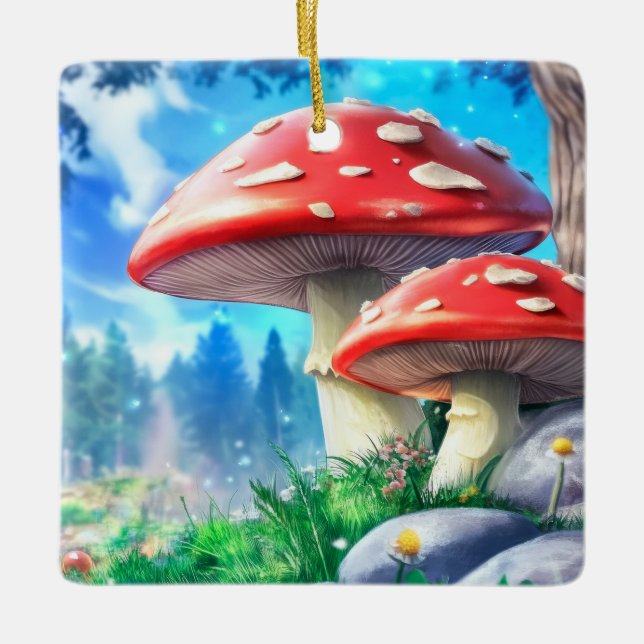 Mushroom Forest Fantasy Art Keramikornament (Vorderseite)