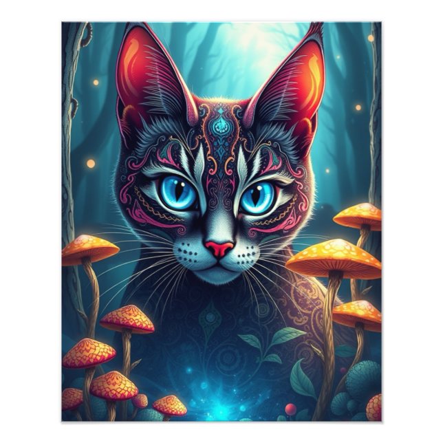 Mushroom Forest Magic Fantasy Cat Fotodruck (Vorne)