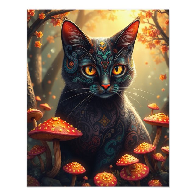 Mushroom Forest Magic Fantasy Cat Fotodruck (Vorne)