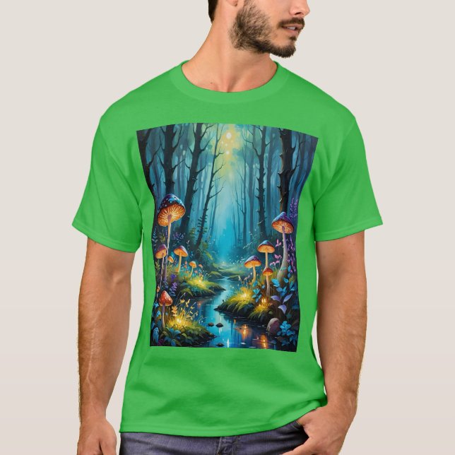 Mushroom Forest Magic Glow Scene T-Shirt (Vorderseite)