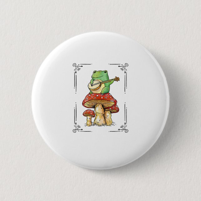 Mushroom Frog Goblincore Mycology Artistic Design Button (Vorderseite)