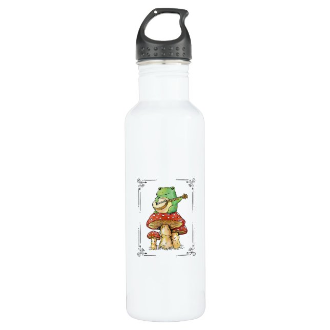 Mushroom Frog Goblincore Mycology Artistic Design Edelstahlflasche (Vorderseite)