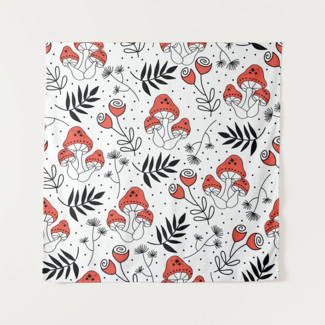 Mushroom fungi seamless vintage repeat pattern. Li Wandteppich (Vorderseite)