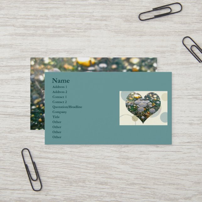 Mushroom Garden Heart Business Card Visitenkarte (Vorderseite/Rückseite Beispiel)