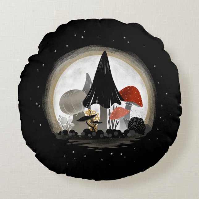 Mushroom Harvest Moon Pillow - Round w/Sky Rundes Kissen (Vorderseite)