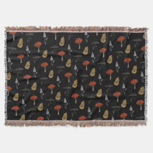 Mushroom Harvest Throw Blanket - Schwarz Decke (Vorderseite)