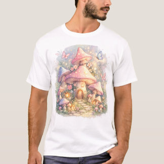 Mushroom Home with Butterfly  Whimsical Fair T-Shirt