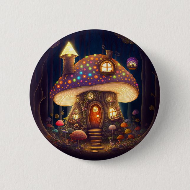Mushroom House Fantasy Art Button (Vorderseite)