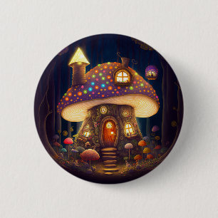 Mushroom House Fantasy Art Button