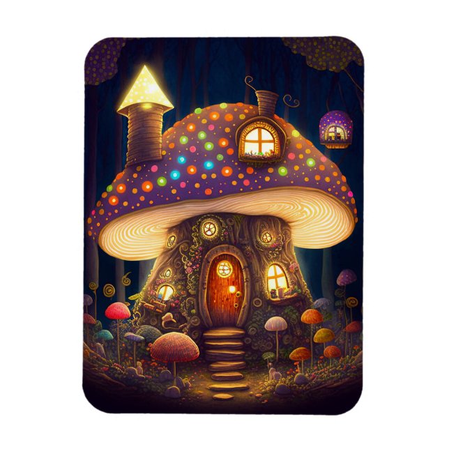 Mushroom House Fantasy Art Magnet (Vertikal)