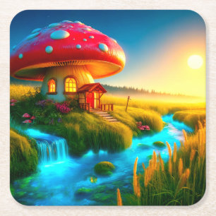 Mushroom House Rechteckiger Pappuntersetzer