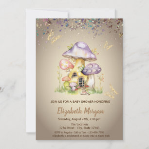 Mushroom Houses Gold Butterfly Baby Dusche Einladung