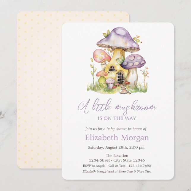 Mushroom Houses Polka Dots Baby Dusche Einladung (Vorne/Hinten)