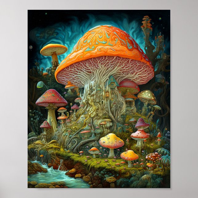 Mushroom Landscape Surreal Fantasy Art Poster (Vorne)
